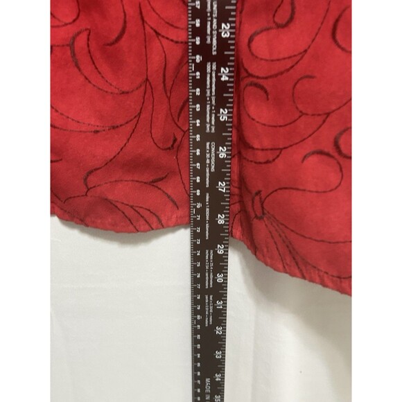 Sag Harbor Womens XL Red with Black Embroidered Floral Long Sleeve Button Up Top - Picture 4 of 8